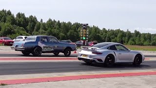 81 Oldsmobile Cutlass Supreme 488cid Twin Turbo vs Porsche 911 Turbo S 38 14 mile drag race [upl. by Atinra]