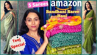 Amazon Saree Haul  BandhaniBandhej Sarees  Festive Saree Haul Under 1000 Rs  Prime Day Sale [upl. by Atirma54]