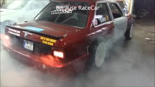 Brutal BMW E30 TURBO Launch Control and Burnout in Garage  Side exhaust  by Tirla Sergiu Gao [upl. by Epner477]