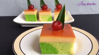 Pandan Cotton Cake With Caramel Custard Pudding Recipe [upl. by Cornia]