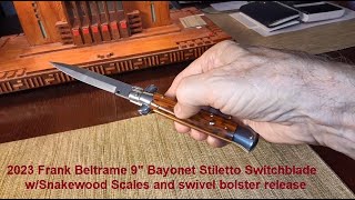 Frank Beltrame 9 inch Bayonet Switchblade Automatic Stiletto Knife 2023 with Snakewood Scales [upl. by Ased42]