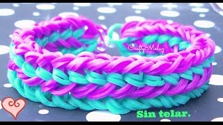 Como hacer pulsera de gomitas trenzada doble gomita sin telar [upl. by Wenona]