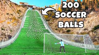 200 Soccer Balls Vs Goalie at Olympic Ski Jump [upl. by Elraet347]