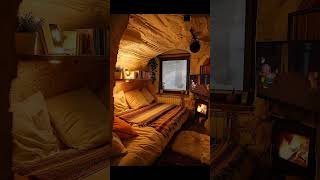 Healing Ambiance Sleep Aid Cave Cozy Cabin Burning Fireplace Blizzard Snowfall [upl. by Rezal]