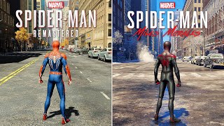 SpiderMan Remastered vs SpiderMan Miles Morales  Physics and Details Comparison [upl. by Efthim]