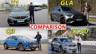 BMW X1 vs Mercedes GLA vs Audi Q3 vs Volvo XC40 best premium compact SUV comparison [upl. by Ilyssa]