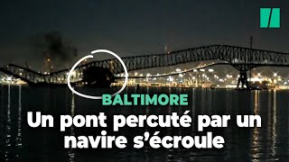 Les images impressionnantes de l’effondrement d’un pont percuté par un navire [upl. by Aitnahs211]