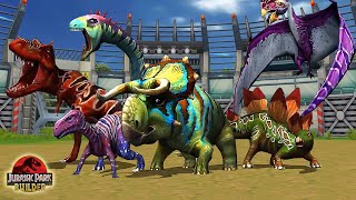 ALL MAXED JURASSIC DINOSAUR SPECIAL  STATS  JURASSIC TOURNAMENT  JURASSIC PARK BUILDER [upl. by Enortna]