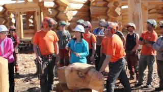 Christy Clark finishes wood carving at Pioneer Logs Homes [upl. by Oivlis]