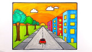 City view drawing ✅ How to draw a CIty Scenery 🚖🚗 Drawing and Painting [upl. by Hillie]