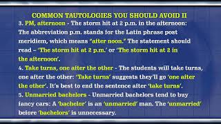 ENGLISH LANGUAGE MADE EASY EPISODE 10  Common Tautologies You Should Avoid  Part 2 [upl. by Blaise933]