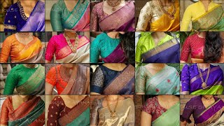 Simple Brocade Blouse Designs For Silk Sarees 😍Beautiful Silk Saree Contrast Blouse Designs❤️ [upl. by Merrill]