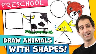 How to Draw ANIMALS with SHAPES – Kids Drawing Lesson Preschool [upl. by Doowron]