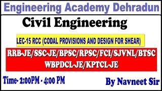 LEC15 RCC CODAL PROVISIONS AND DESIGN FOR SHEAR RRB JESSC JERPSCBPSCSJVNL [upl. by Kipton]