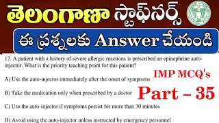 Telangana Staff Nurse MCQS Part  35  TG Nursing Officer Model Paper  TG Staff Nurse IMP MCQS [upl. by Nohsram]