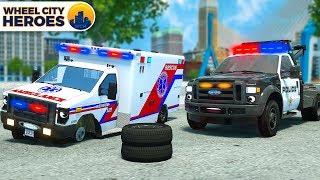 Police Car Assists Wheelless Ambulance  Vehicle Trucks Cartoon for Kids  Wheel City Heroes [upl. by Ennairb141]