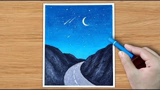 Moonlight scenery drawing with oil pastel  Tutorial shorts [upl. by Aikrehs]