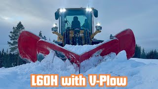 Volvo L60H opening up an Unplowed road with VPlow  Loads of snow [upl. by Ardaid]