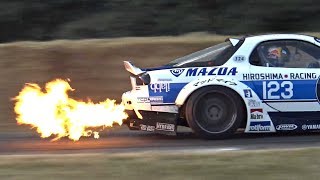 Mad Mikes CRAZY 26B QuadRotor Mazda RX7 Spitting HUGE FLAMES  Goodwood FOS [upl. by Brockwell]