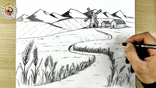 How to Draw Easy Landscape  pencil drawing  Arts Academy HD [upl. by Gamaliel]