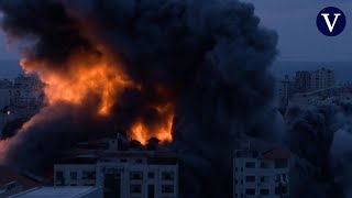 Las cámaras captan un triple ataque a una torre de Gaza [upl. by Susann932]