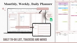 WEEKLY PLANNER Google Sheets Template  Monthly Calendar  Daily Schedule Spreadsheet [upl. by Lyudmila]