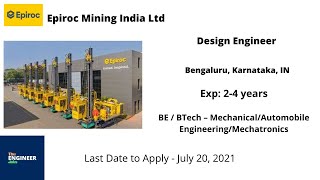 Mechanical Engineering Job  Design Engineer  Epiroc Mining  Bengaluru Karnataka IN [upl. by Colinson]