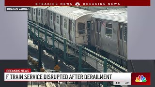 F train service disrupted after SECOND derailment in a week  NBC New York [upl. by Ennovaj]