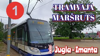 Rīga 1 tramvaja maršruts Jugla  Imanta [upl. by Belvia]