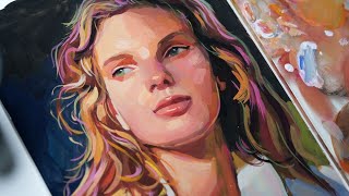 Gouache painting  Portrait painting process [upl. by Shum]