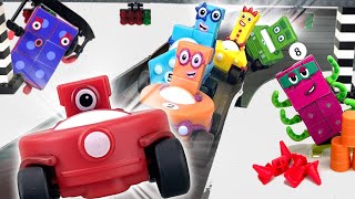 Numberblocks Racers with Official Numberblocks Racing Cars  Keiths Toy Box [upl. by Benton]