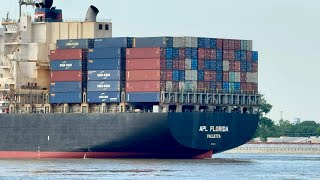 Oceangoing ship hauls cargo down Mississippi River in New Orleans neworleans mississippiriver [upl. by Anaeerb687]