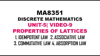 ASSOCIATIVE LAW ABSORPTION LAW OF LATTICES DISCRETE MATHEAMTICS UNIT5 VIDEO9 [upl. by Salina]