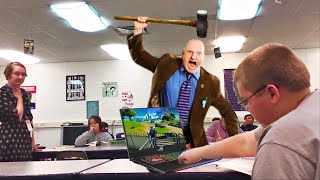 kid CAUGHT playing Fortnite in school EXPELLED [upl. by Nylireg]