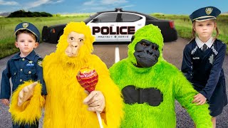 Police Chase Gorilla  Funny Gorilla Story by Vania Mania Kids [upl. by Decamp374]