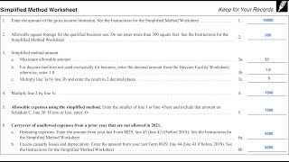 Simplified Method Worksheet for Determining Business Use of Your Home IRS Schedule C [upl. by Stesha]