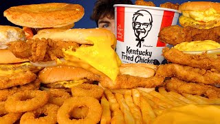 ASMR MUKBANG EXTRA KFC FRIED CHICKEN BURGERS amp FRIES amp MAC N CHEESE amp ONION RINGS  WITH CHEESE [upl. by Aihseym]