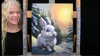 Learn How to Draw and Paint with Acrylics WINTER BUNNY Easy Beginner LessonPaint and Sip at Home [upl. by Ellerret]