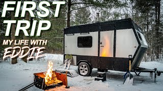 WINTER CAMPING in a DIY Travel Trailer with a Wood Stove [upl. by Ongineb452]