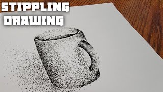 Stippling Drawing 52  How to Draw a Realistic Mug Cup Using Dots Pencil Drawing  Stippling Art [upl. by Atsirak]