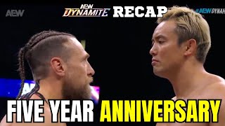 AEW Dynamite fiveyear anniversary recap Bryan Danielson vs Okada Will Ospreay vs Ricochet [upl. by Dnalwor]