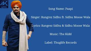 Paapilyrics  Rangrez sidhu ft sidhu moose wala lyrics [upl. by Saxet]