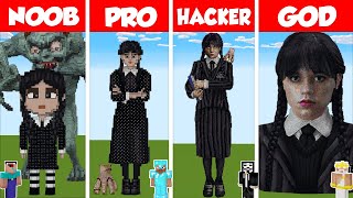 Minecraft REAL LIFE WEDNESDAY STATUE HOUSE BUILD CHALLENGE  NOOB vs PRO vs HACKER vs GOD [upl. by Nels]