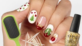 5 Christmas Nail Art Designs Using Household Items [upl. by Iliam721]