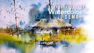 Water color painting by prakashanputhur  watercolor landscape  painting demo for beginners [upl. by Dnilasor]