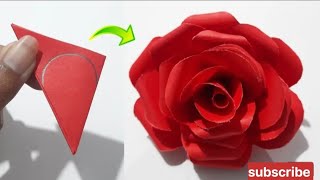 How To Make Paper Rose  Very Easy To Make A Paper Flower  Rose Making [upl. by Tonneson]