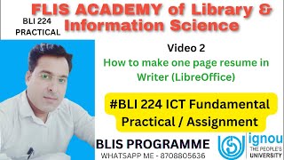 Video  2 How to make one page resume in Writer LibreOffice BLI224 PRACTICALASSIGNMENT [upl. by Hedwiga]