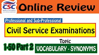 Civil Service Exam Reviewer Online 2024 Vocabulary Synonyms Part 2  CSE Vocabulary Synonyms Part2 [upl. by Clinton444]