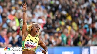 ShellyAnn FraserPryce MAKES HISTORY with 5th 100m World title championship record  NBC Sports [upl. by Aleron]