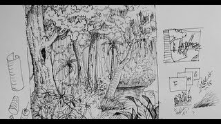 Pen amp Ink Drawing Tutorials  How to draw a forest scene or background [upl. by Ciro841]